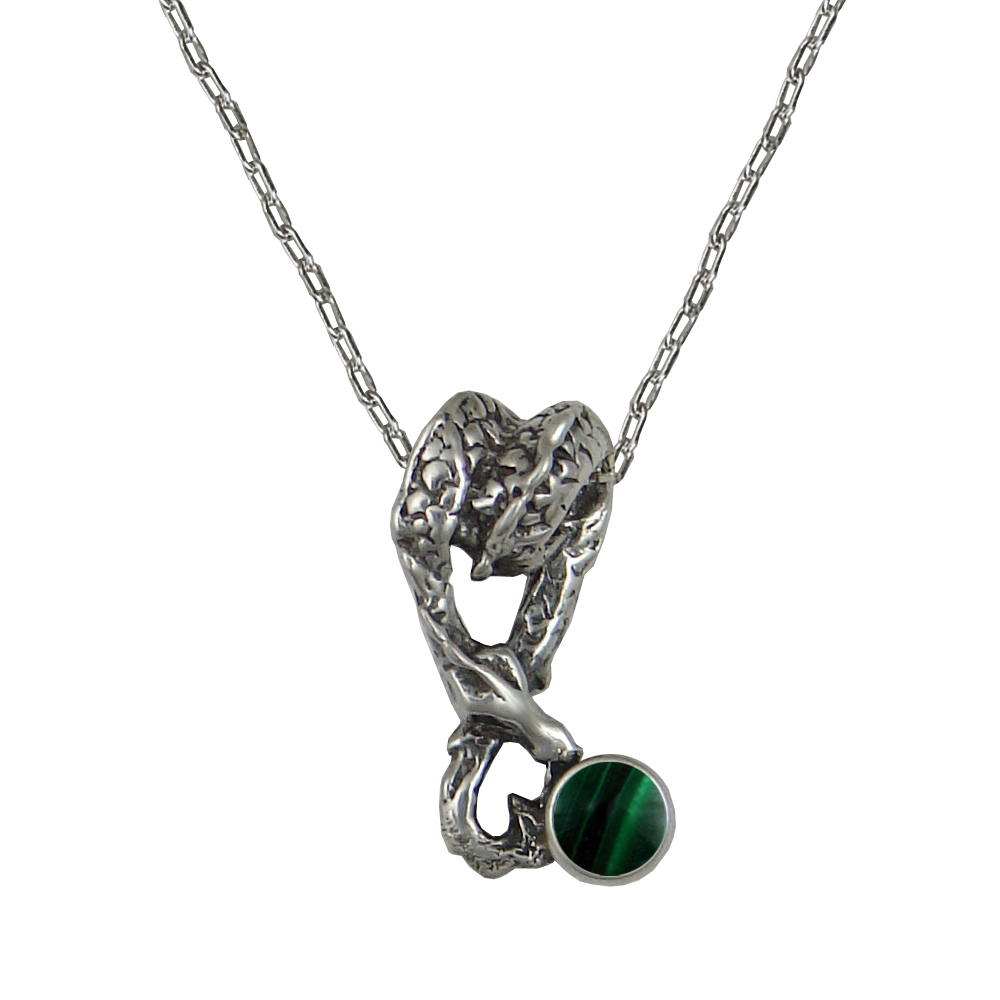 Sterling Silver Sleeping Dragon Pendant With Malachite